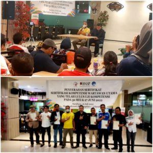 Ketua LSP-Indonesia, Serah Terima Sertifikat SKW Utama Kepada 11 Peserta Angkatan Pertama