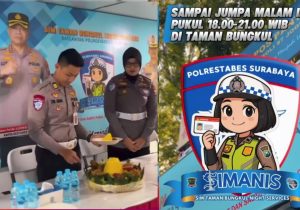 AKP Tri Arda Meidiansyah, S.TR.K, Sik Awali Potong Tumpeng Giat Launching SIManis Layanan Malam Hari Taman Bungkul